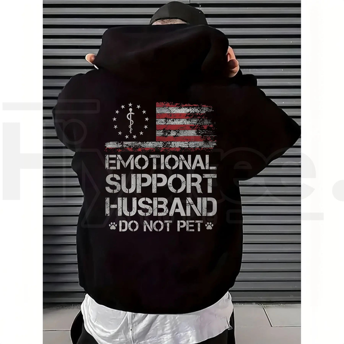"Emotional Support Husband" – USA Flag Motif Graphic Shirt