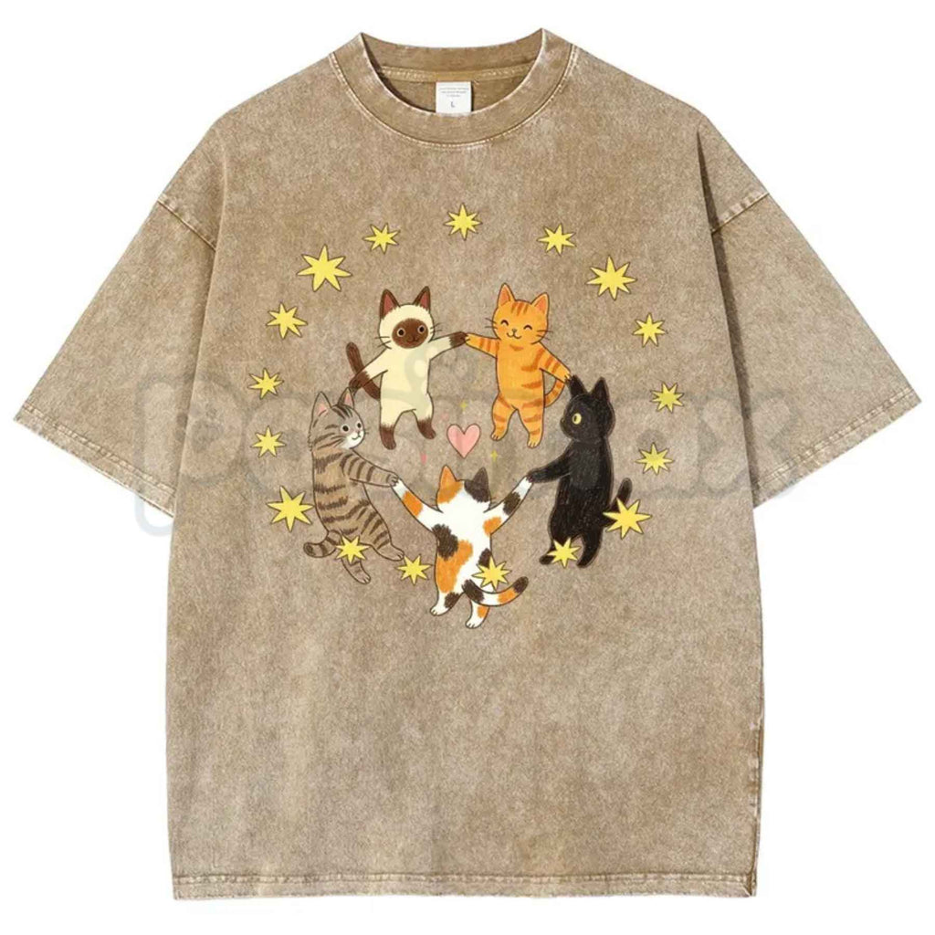 D Luxe- Five Holding Hands Circle Cats T-Shirt