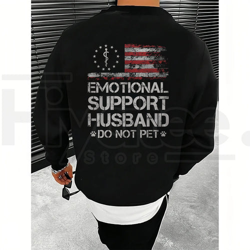 "Emotional Support Husband" – USA Flag Motif Graphic Shirt