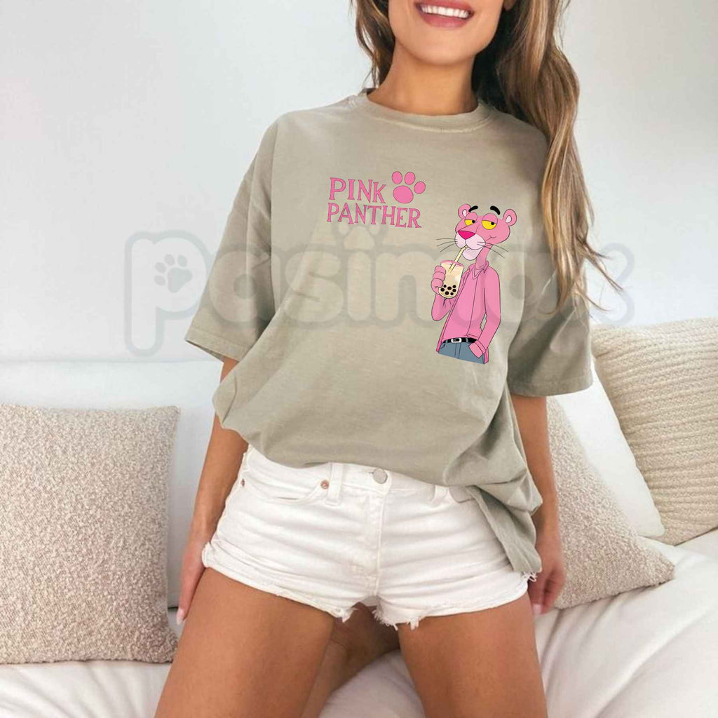D Luxe Pink Panther Bubble Tea Graphic T-Shirt