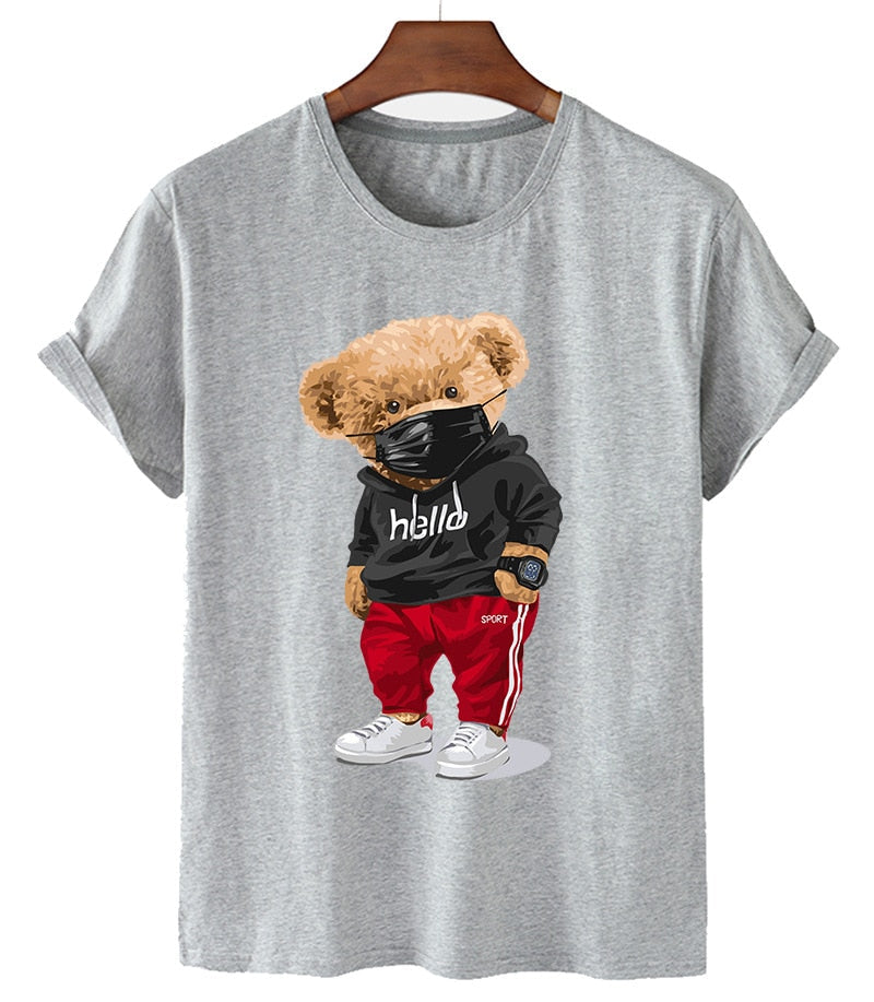 Premium Mask Bear Print Short-sleeved T-shirt Casual Oversized
