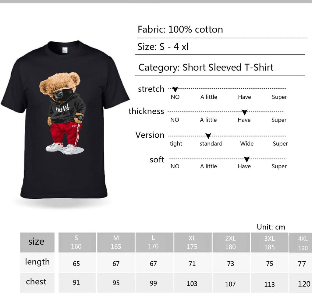 Premium Mask Bear Print Short-sleeved T-shirt Casual Oversized