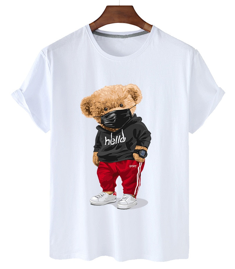 Premium Mask Bear Print Short-sleeved T-shirt Casual Oversized