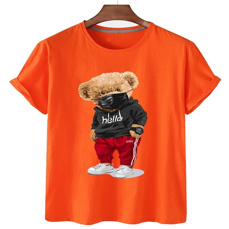 Premium Mask Bear Print Short-sleeved T-shirt Casual Oversized