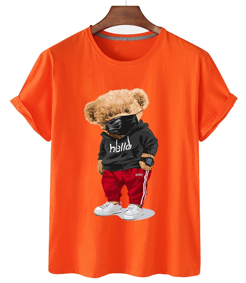 Premium Mask Bear Print Short-sleeved T-shirt Casual Oversized
