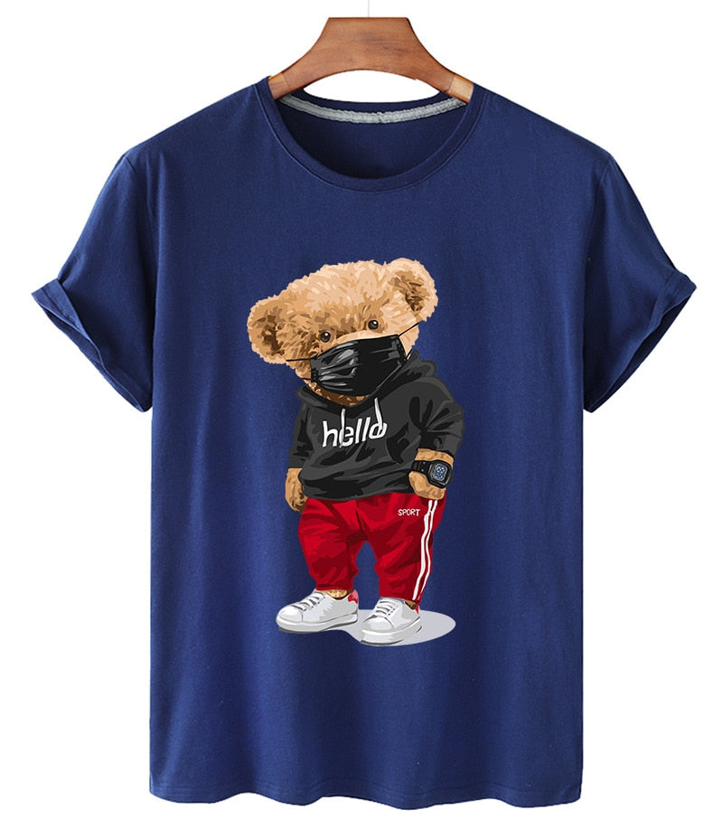 Premium Mask Bear Print Short-sleeved T-shirt Casual Oversized