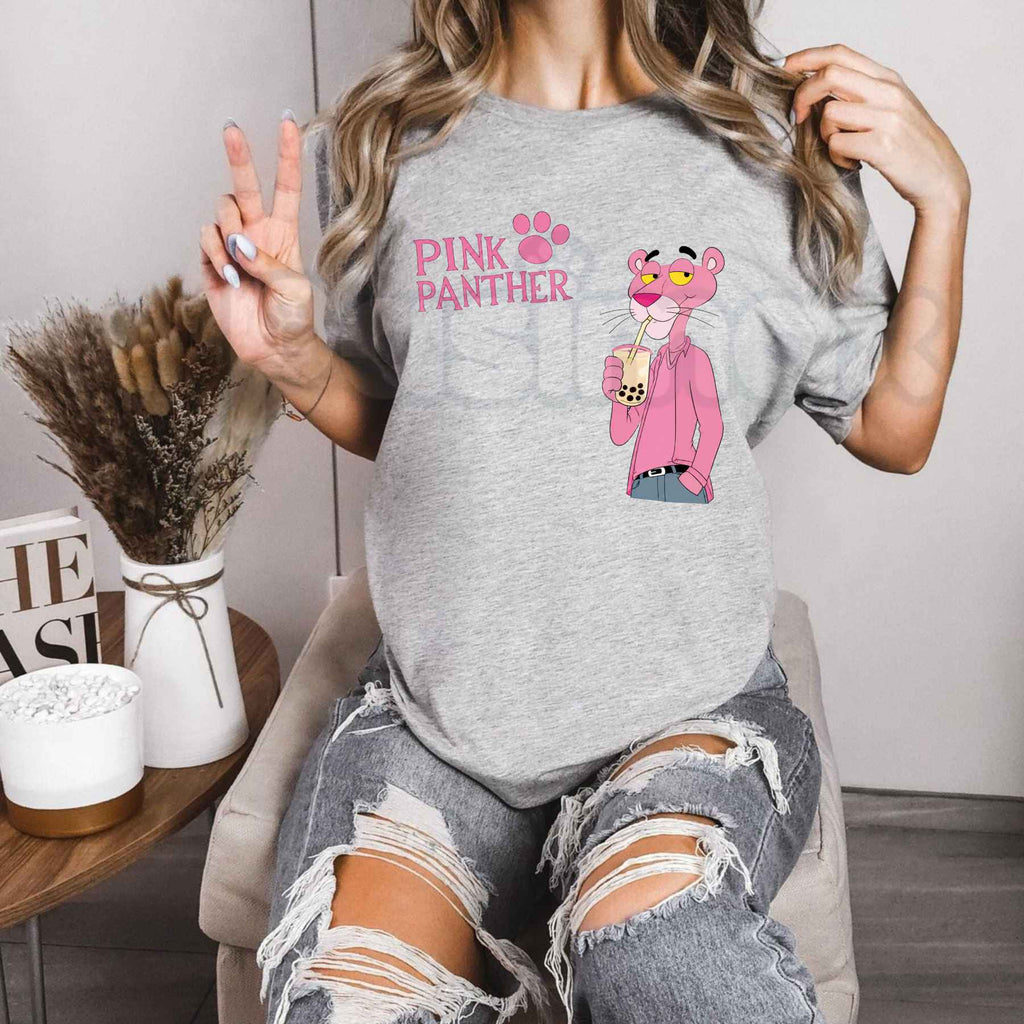D Luxe Pink Panther Bubble Tea Graphic T-Shirt