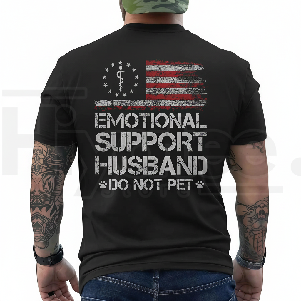"Emotional Support Husband" – USA Flag Motif Graphic Shirt